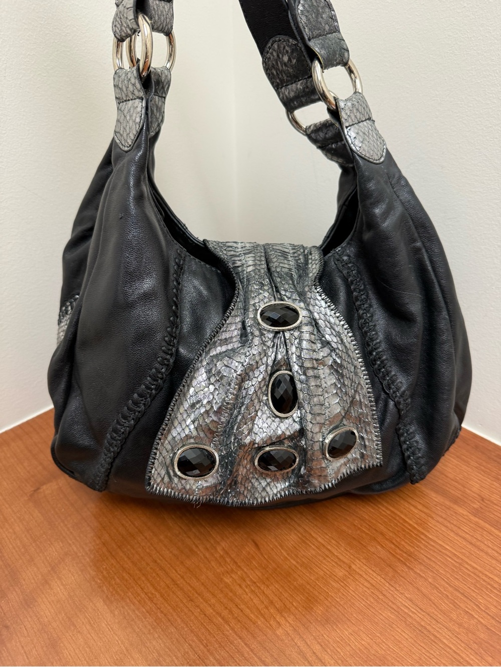 Falchi
Chi by Carlos Falchi black and silver hobo bag EUC